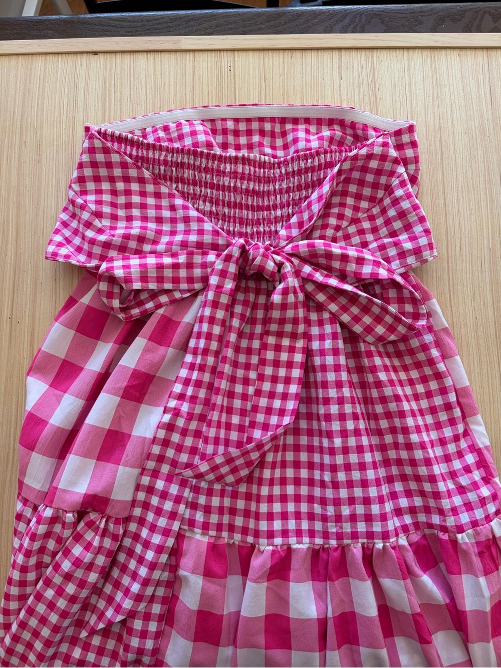 Strapless Pink Gingham Maxi Dress - Picture 3 of 6